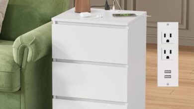 Why We Love the FOTOSOK White Nightstand with Charging Station