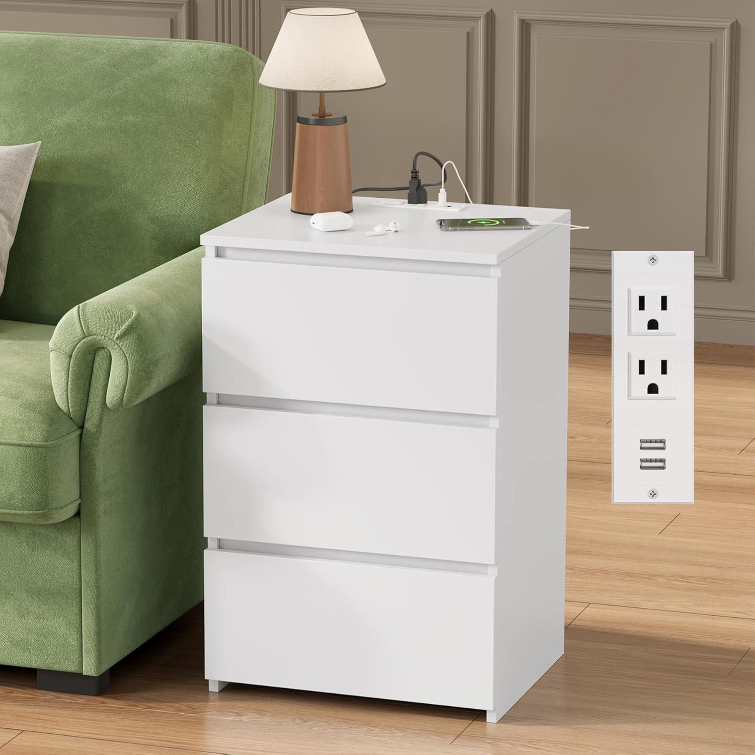 Why We Love the FOTOSOK White Nightstand with Charging Station