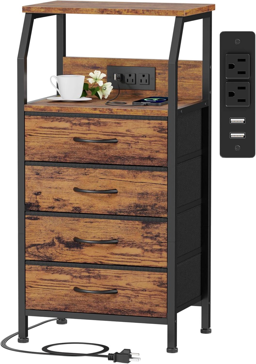 How We Loved Furnulem’s Rustic Nightstand with Charging Power