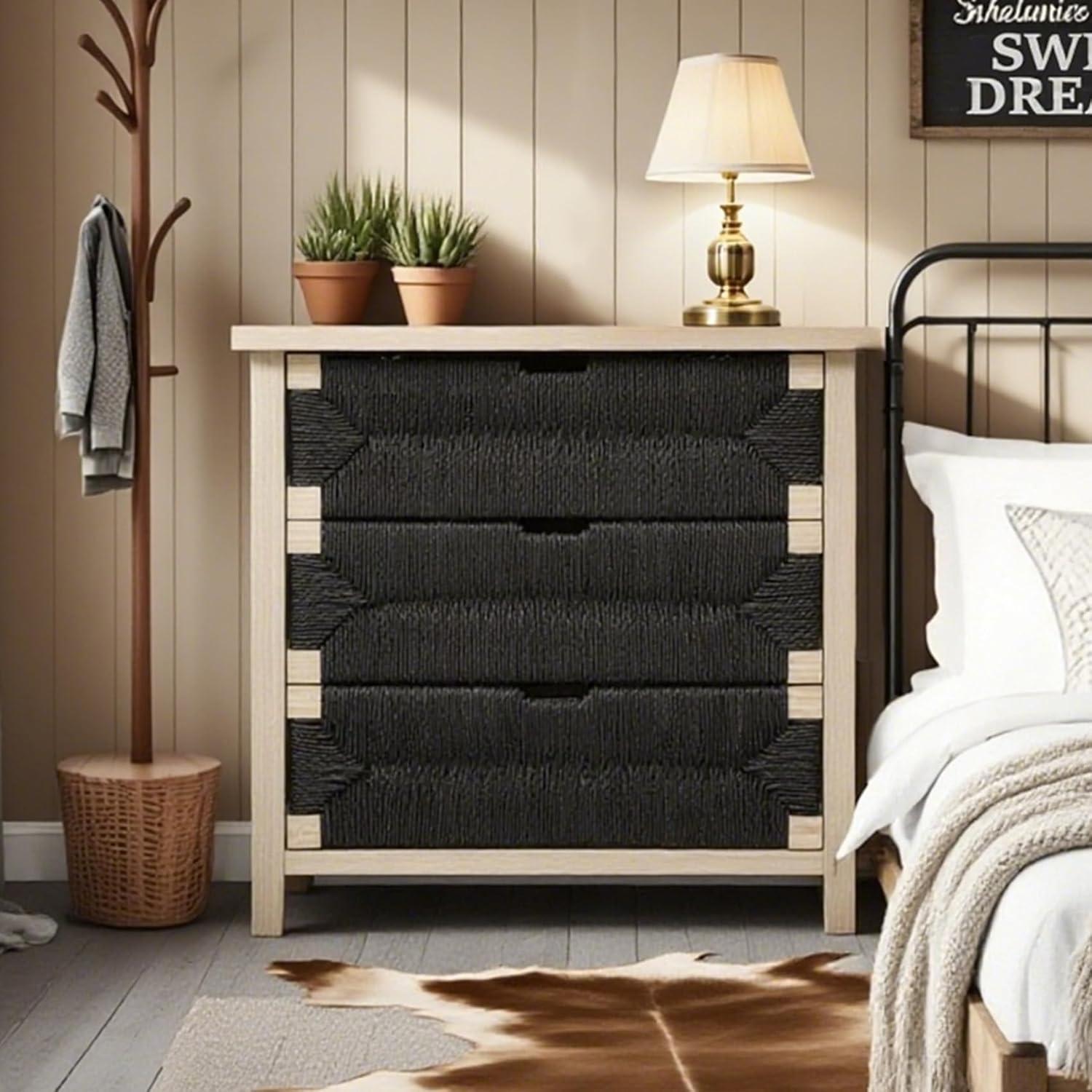 How We Found the Black Handwoven 3-Drawer Nightstand Sturdy and Stylish