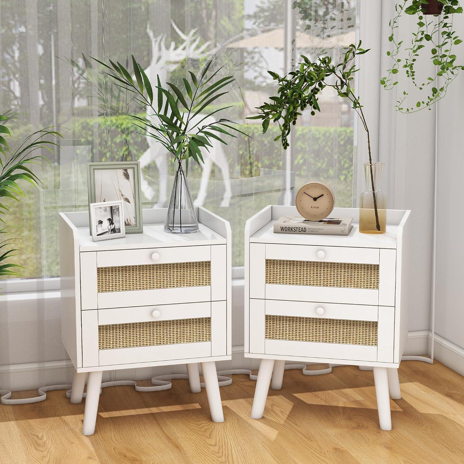 Our Take on the Elegant White Rattan Nightstands Set of 2