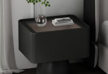 Our Take on the Sleek Black Leather & Wood Nightstand with Storage