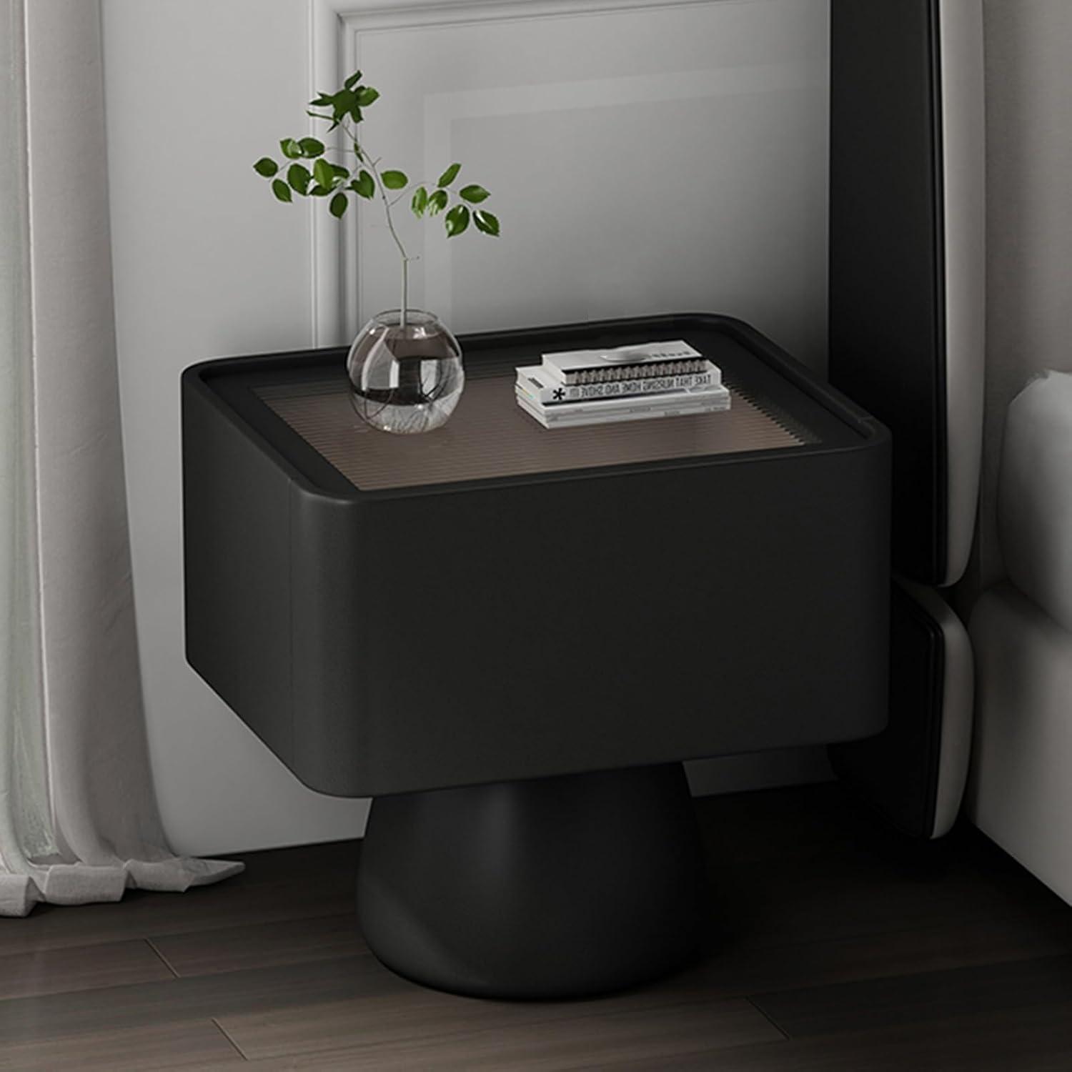 Our Take on the Sleek Black Leather & Wood Nightstand with Storage