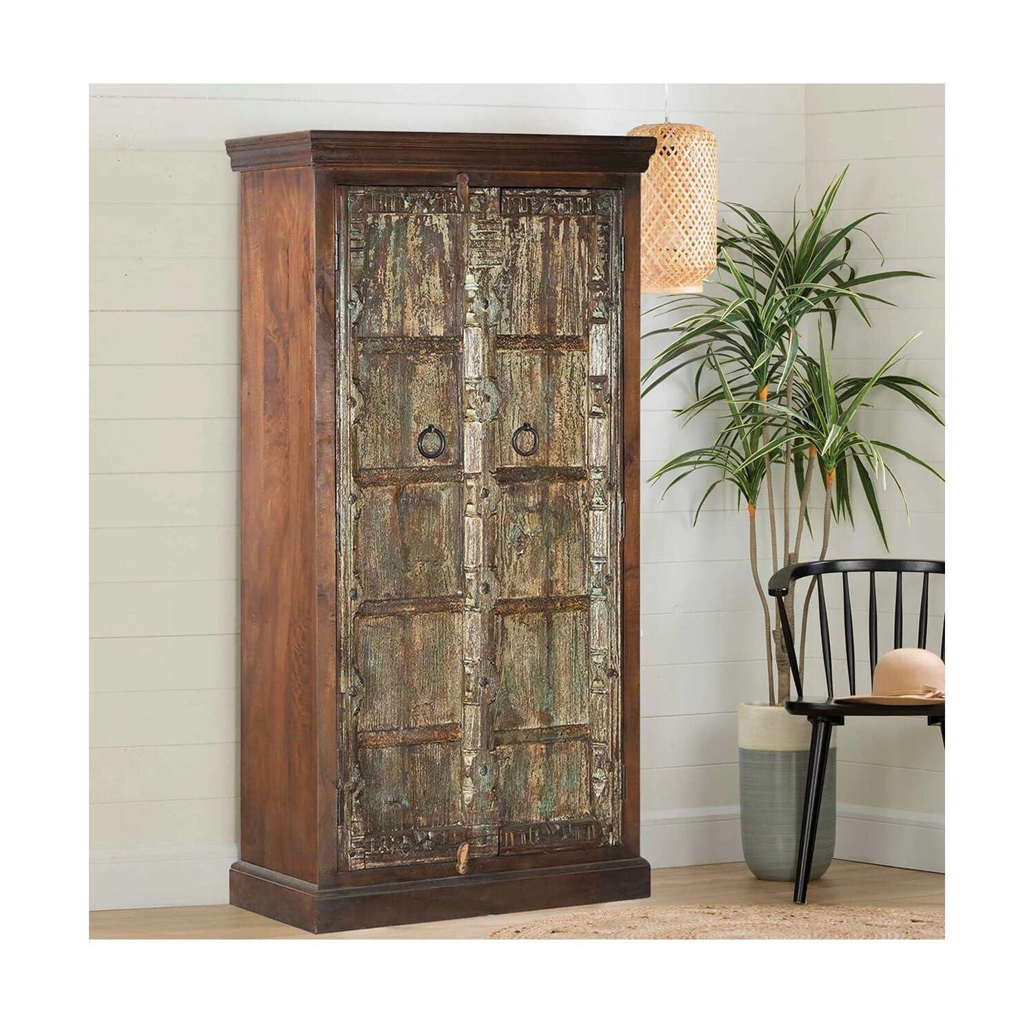 Our Take on the Distressed Blue Teak Wood Antique Armoire