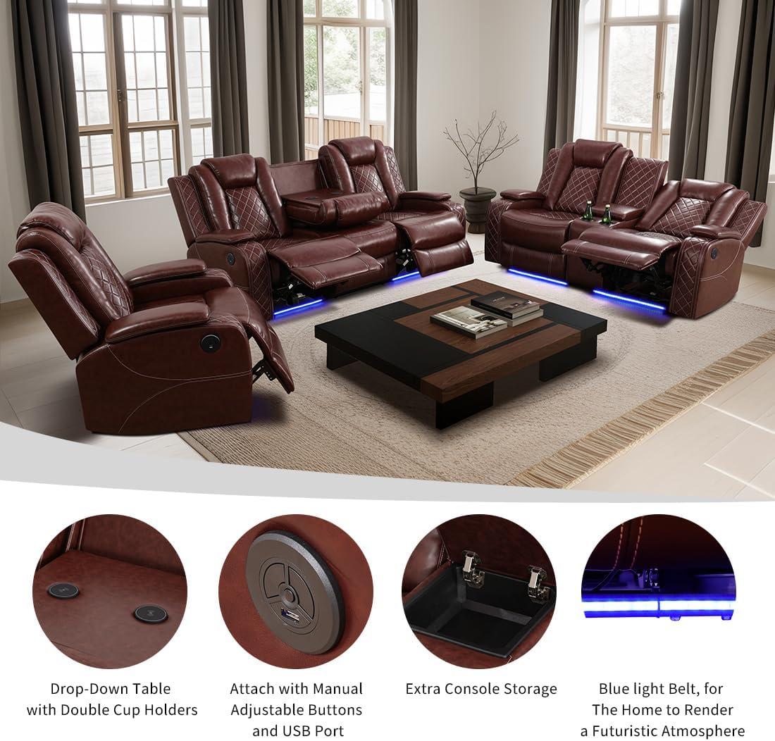 Our Take on the Brown Leather Recliner Set with Storage‌ & ⁤LED Lights