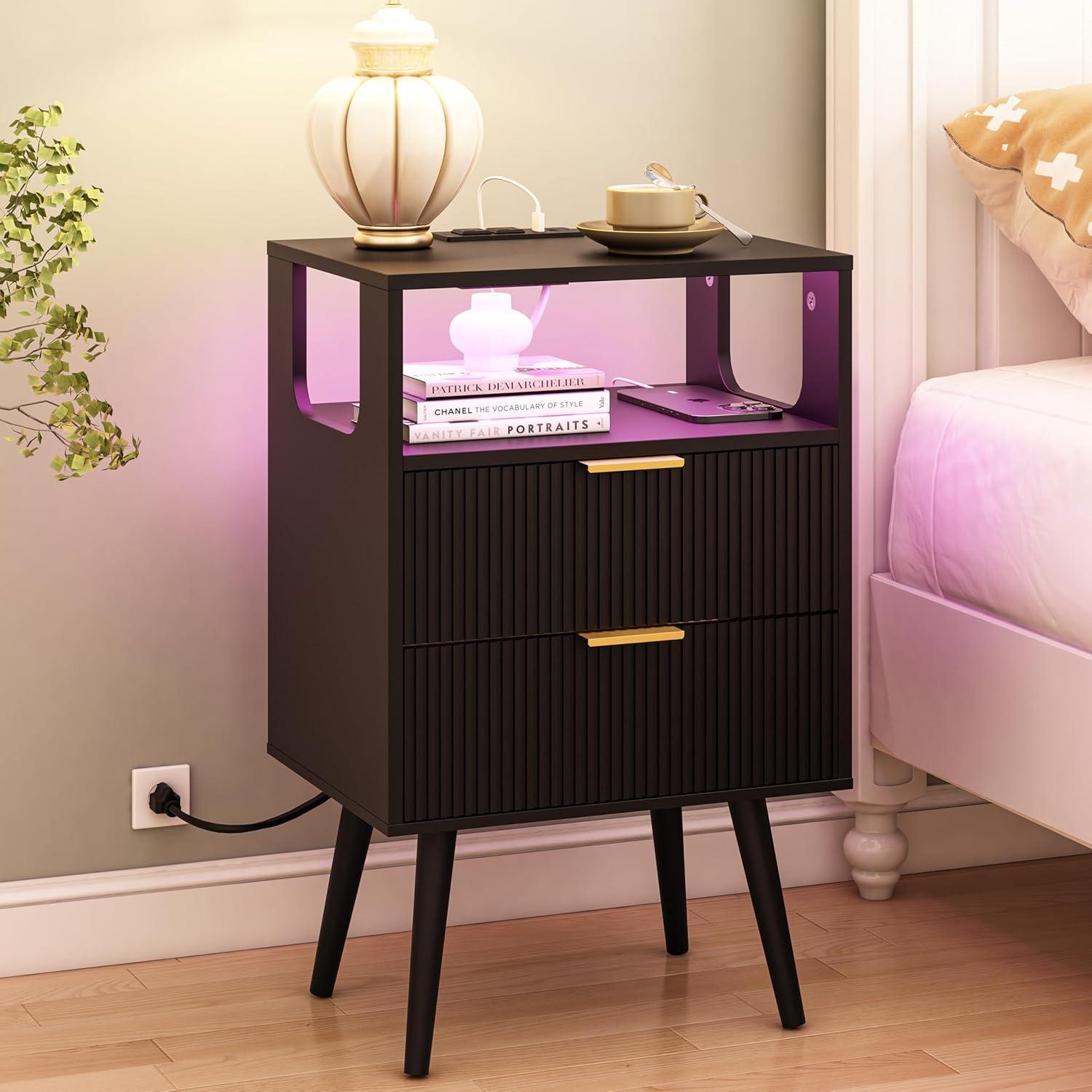 Why ⁣We Loved This Black ‍Nightstand with LED & Charging Station