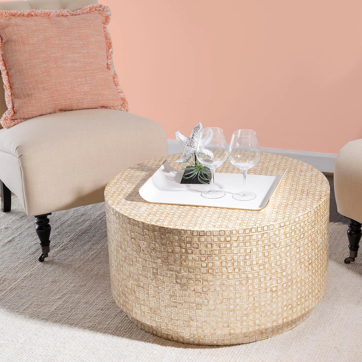 Our Take on the Linon Gold Capiz Mosaic Kiro Coffee table's Glam appeal