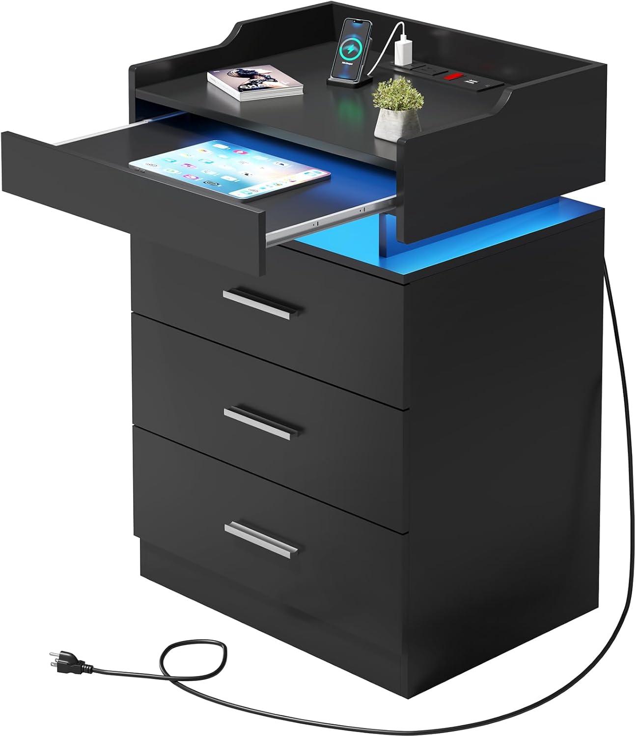 How Our⁢ Black Nightstand Set Transformed Bedroom Storage & charging