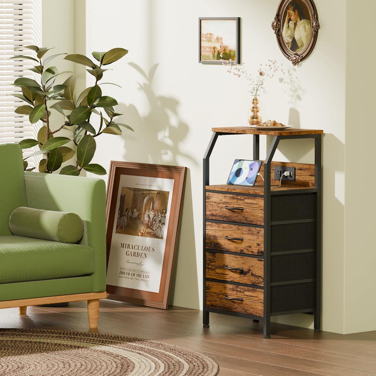 How We Loved Furnulem's Rustic Nightstand with Charging Power