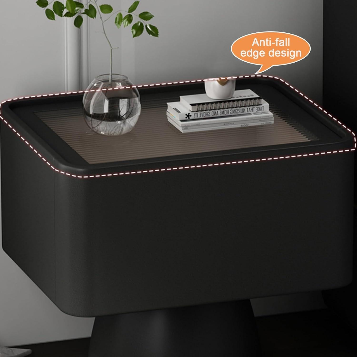 Our Take on the Sleek Black Leather & Wood Nightstand with Storage