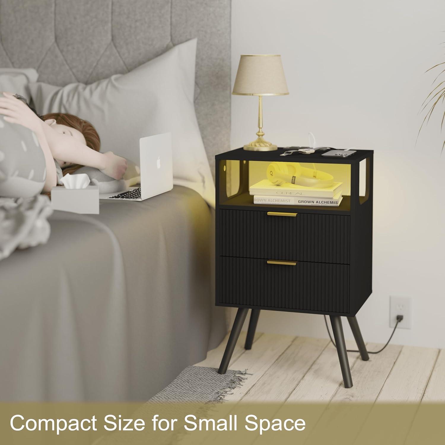 Why We⁣ Loved This Black Nightstand with LED & Charging Station