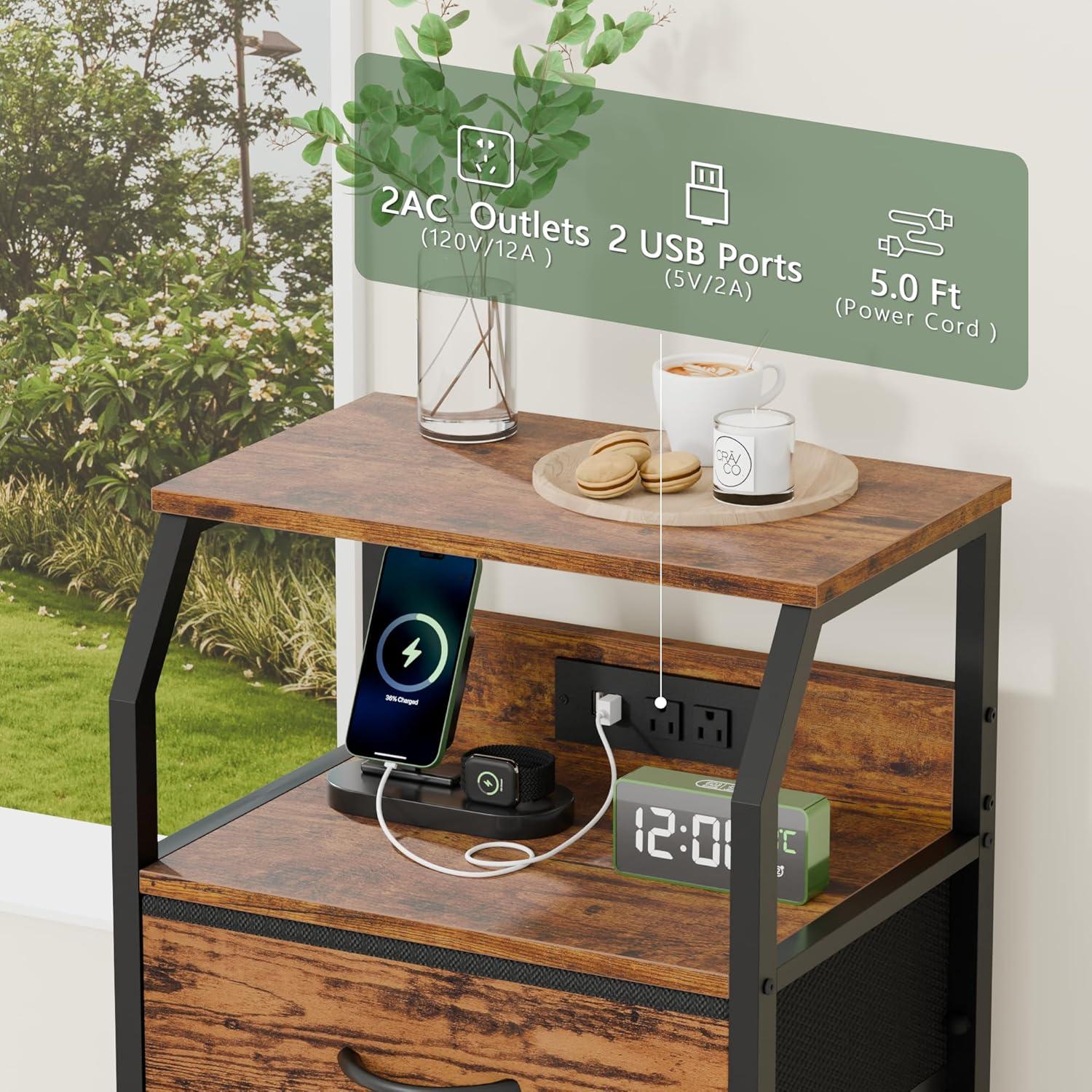 How We Loved Furnulem's rustic Nightstand with Charging ‌Power