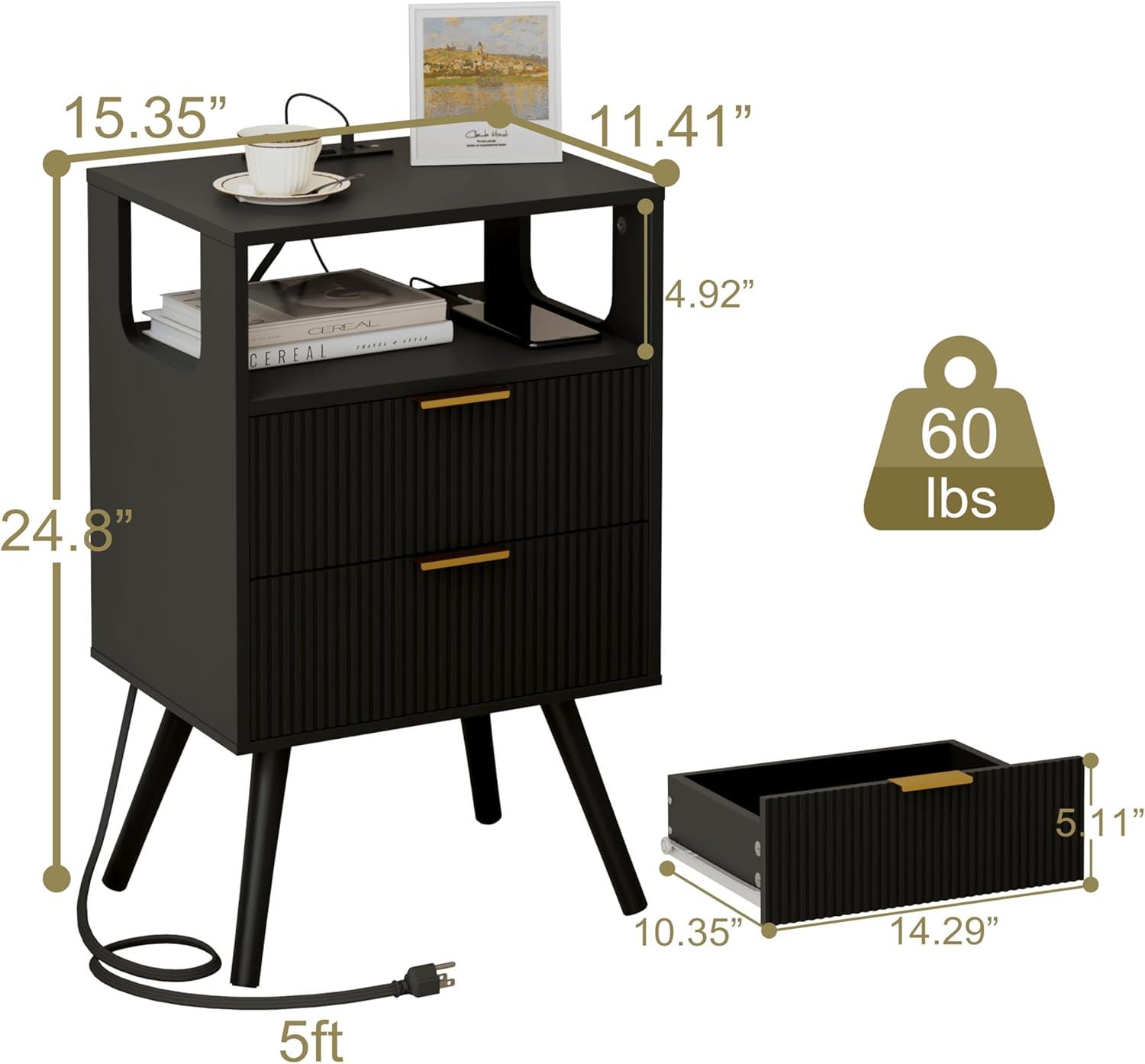 Why We Loved This Black ​Nightstand with LED & Charging​ Station