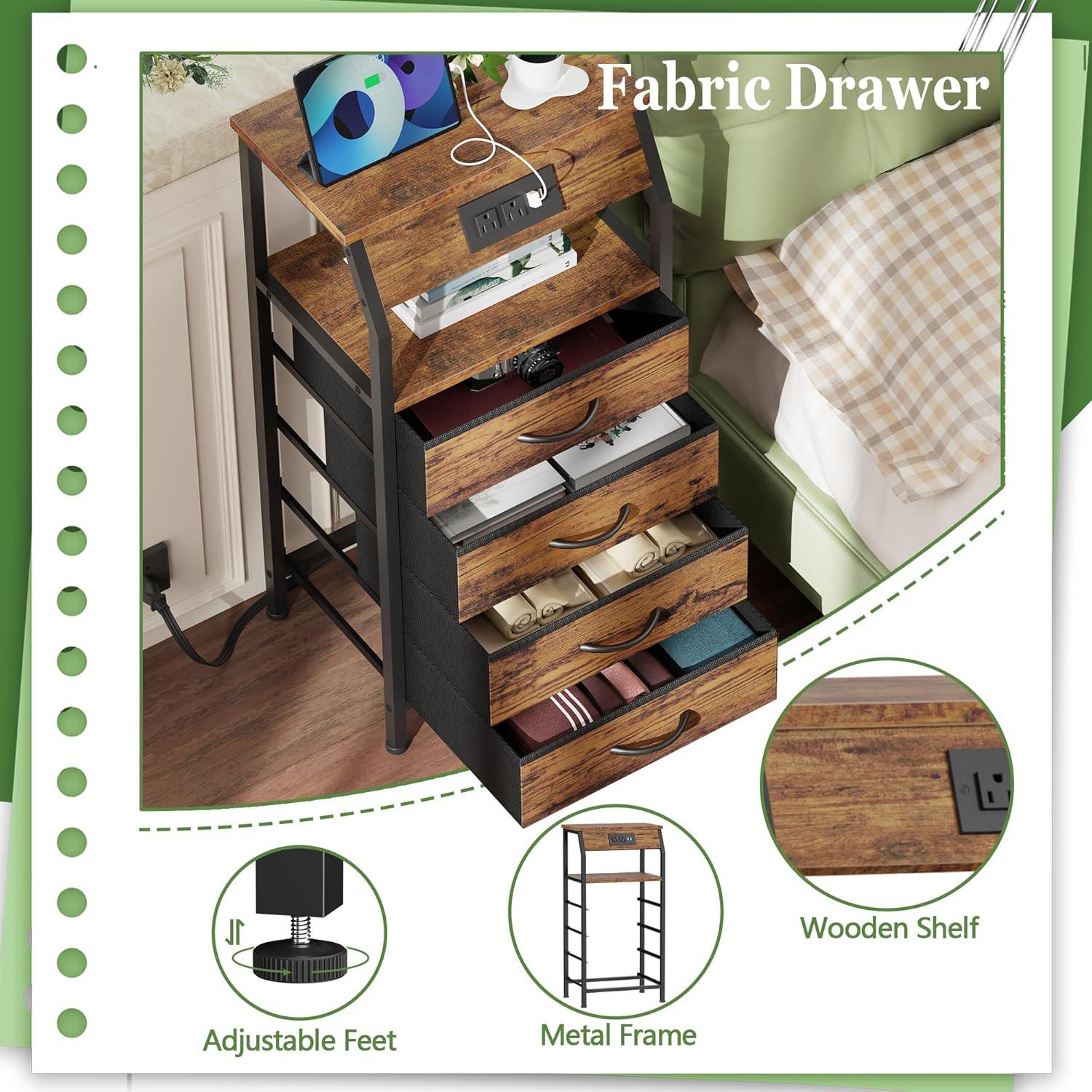 How We Loved furnulem's Rustic Nightstand with Charging ‍Power