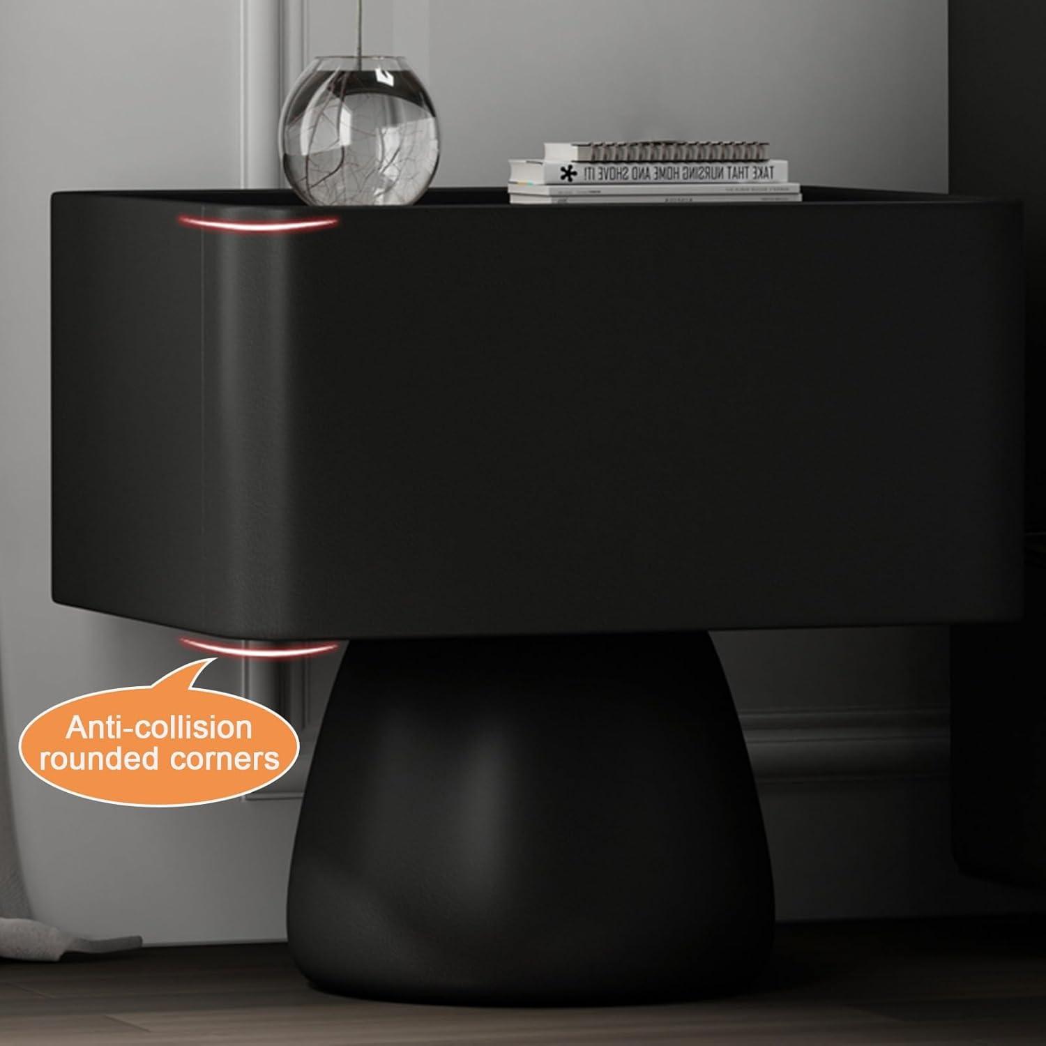 Our Take on the Sleek Black⁣ Leather & Wood​ Nightstand with Storage