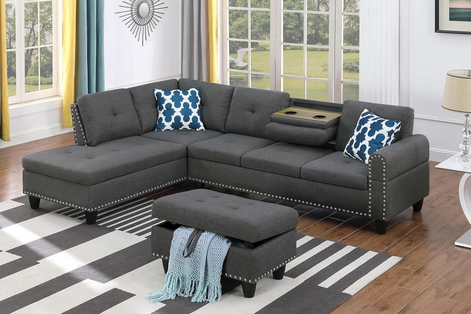 Our Take on the Stylish L-Shaped Sectional sofa with Storage & Cup Holders