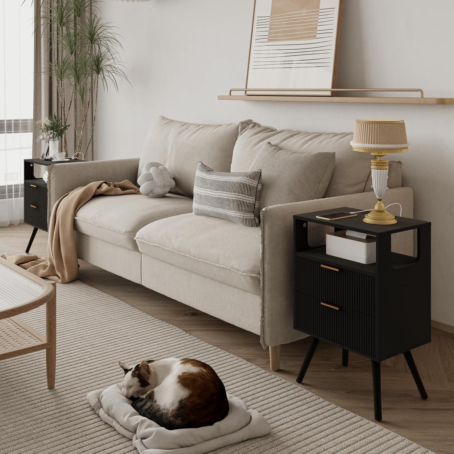 Why We Loved​ this Black Nightstand with LED & Charging Station