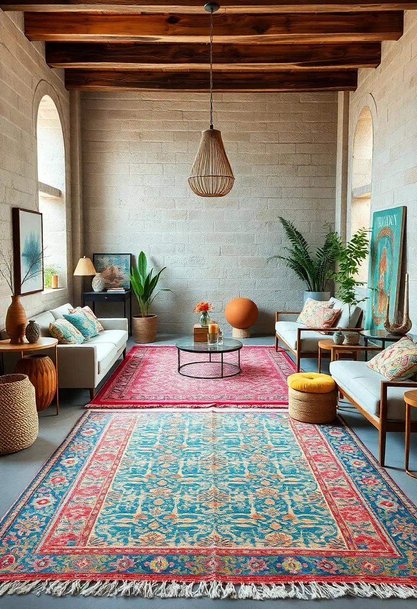 Mix and match patterned rugs to create a vibrant foundation for your space