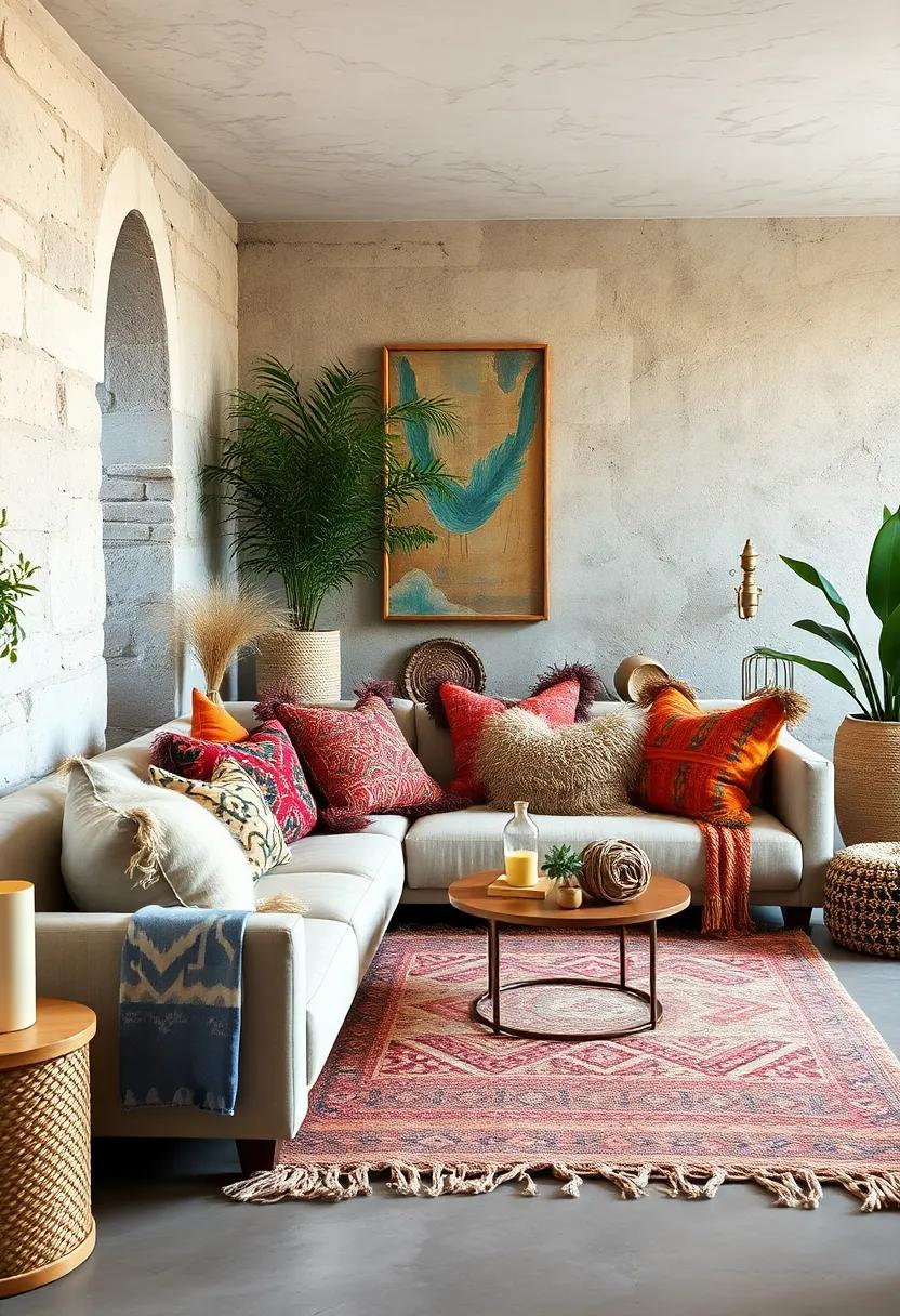 Layer colorful throw pillows with various textures for a cozy, inviting seating area