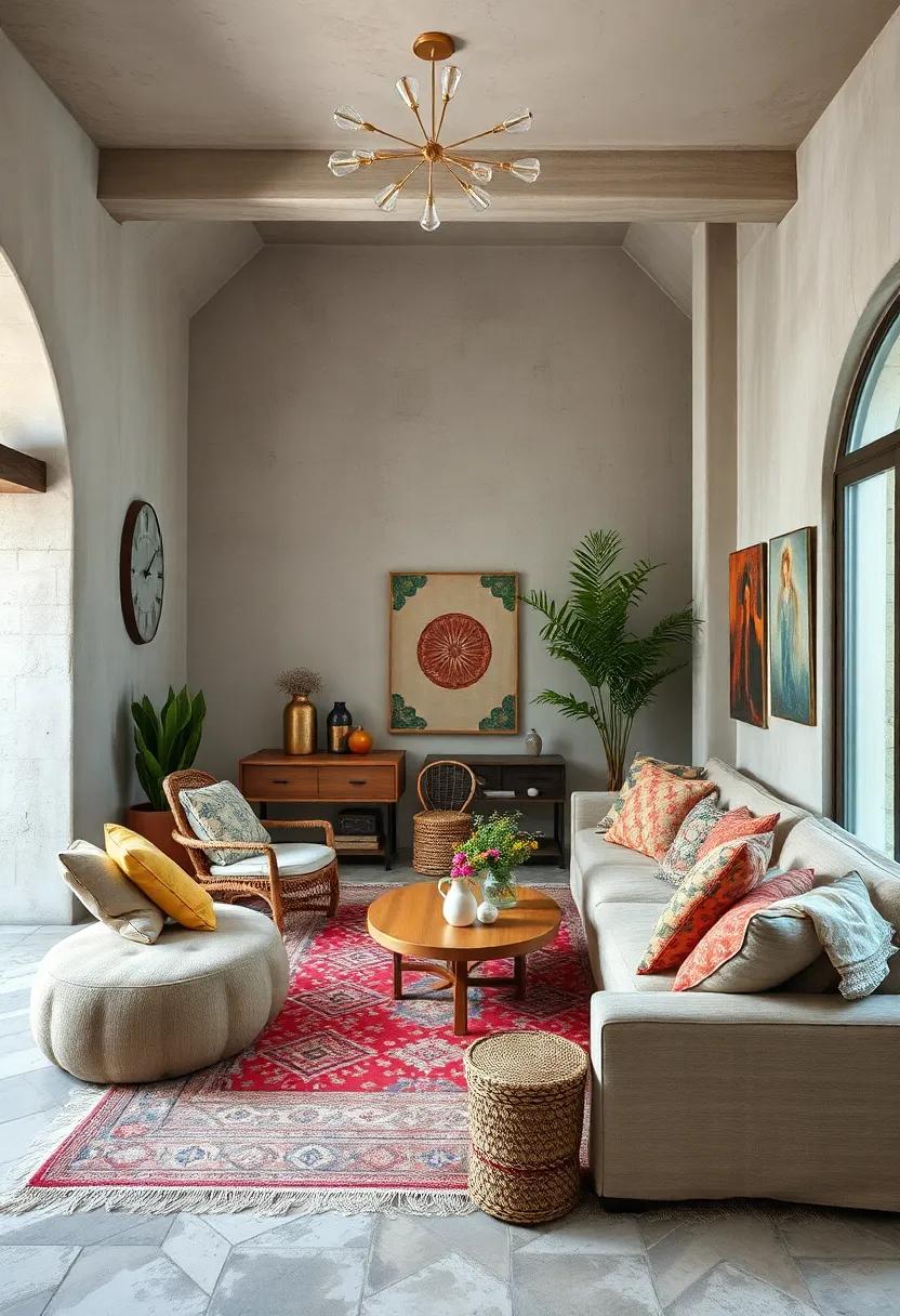 Mix vintage and modern textile patterns to create a timeless eclectic look