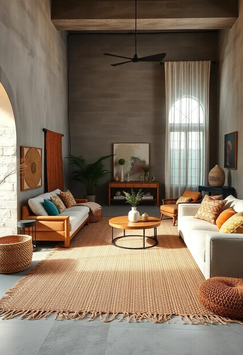 Incorporate natural fiber rugs like jute or sisal under plush layered textiles