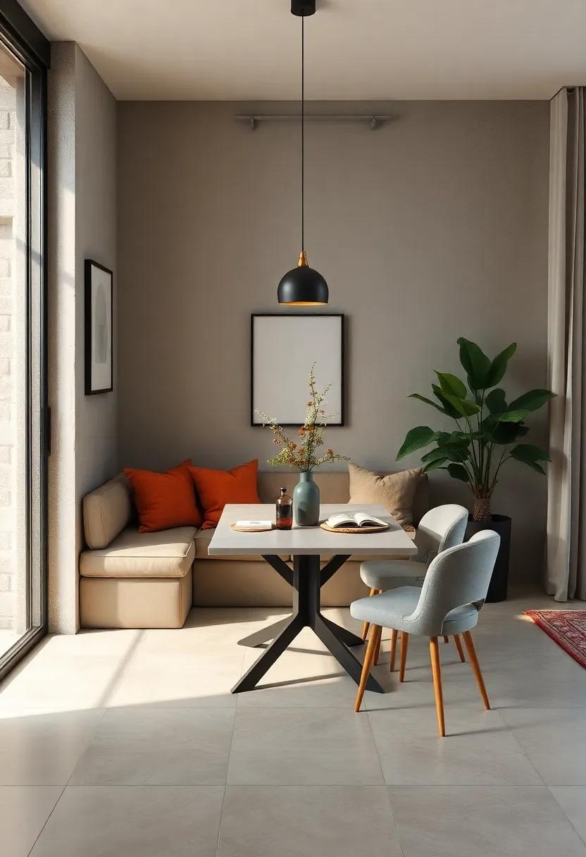 Create a cozy ⁣dining nook with ⁣a small, cushioned‌ banquette against a wall