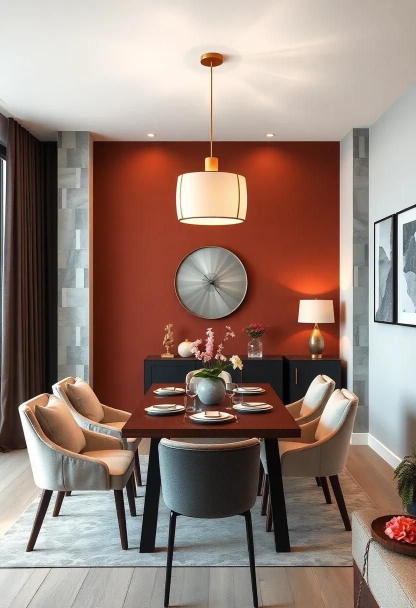 Highlight the dining zone with a bold accent wall to distinguish it​ from the living area