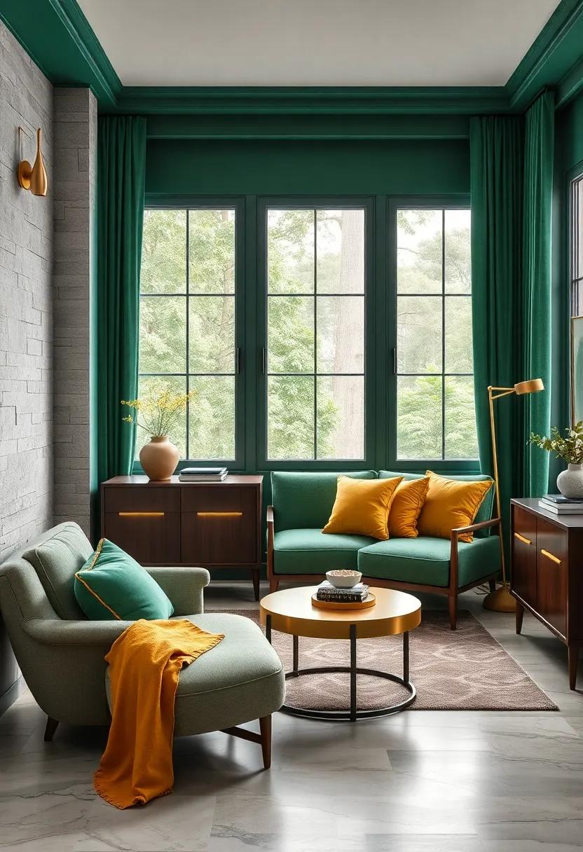 Layer gold​ and green cushions on a⁤ nearby ⁢reading nook ⁤for cozy luxury