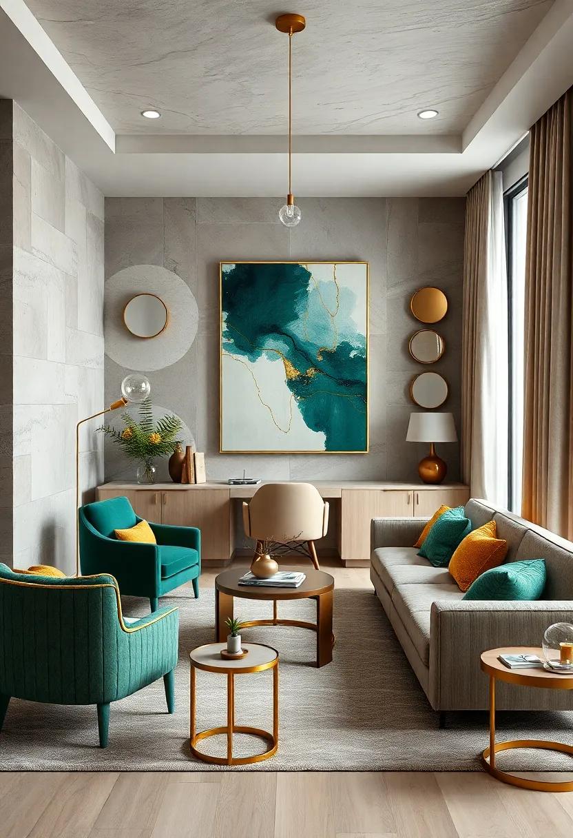 Use⁤ forest green ​and gold abstract art to ​infuse personality and sophistication