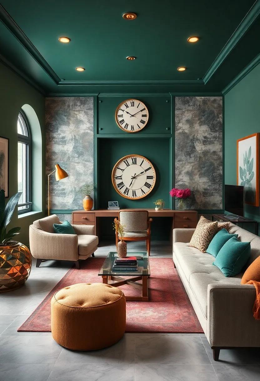 Select a vintage gold clock as a focal point to blend timeless charm with color