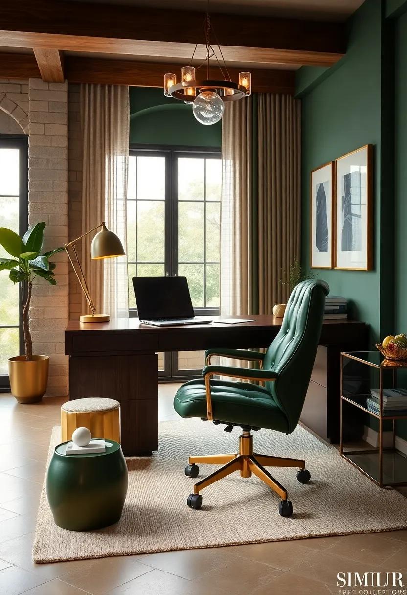 Opt for a forest green leather office chair with gold accents⁣ to combine comfort and‍ style