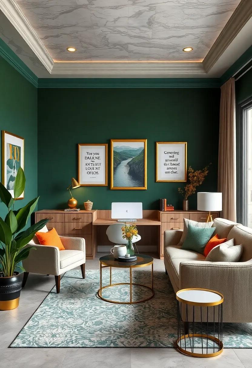 place gold-trimmed ⁢picture frames showcasing inspirational quotes‍ or⁣ artwork on your walls