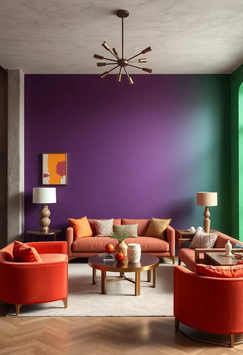 vibrant Jewel-Toned Walls ‍Paired with Sleek Metallic Accents