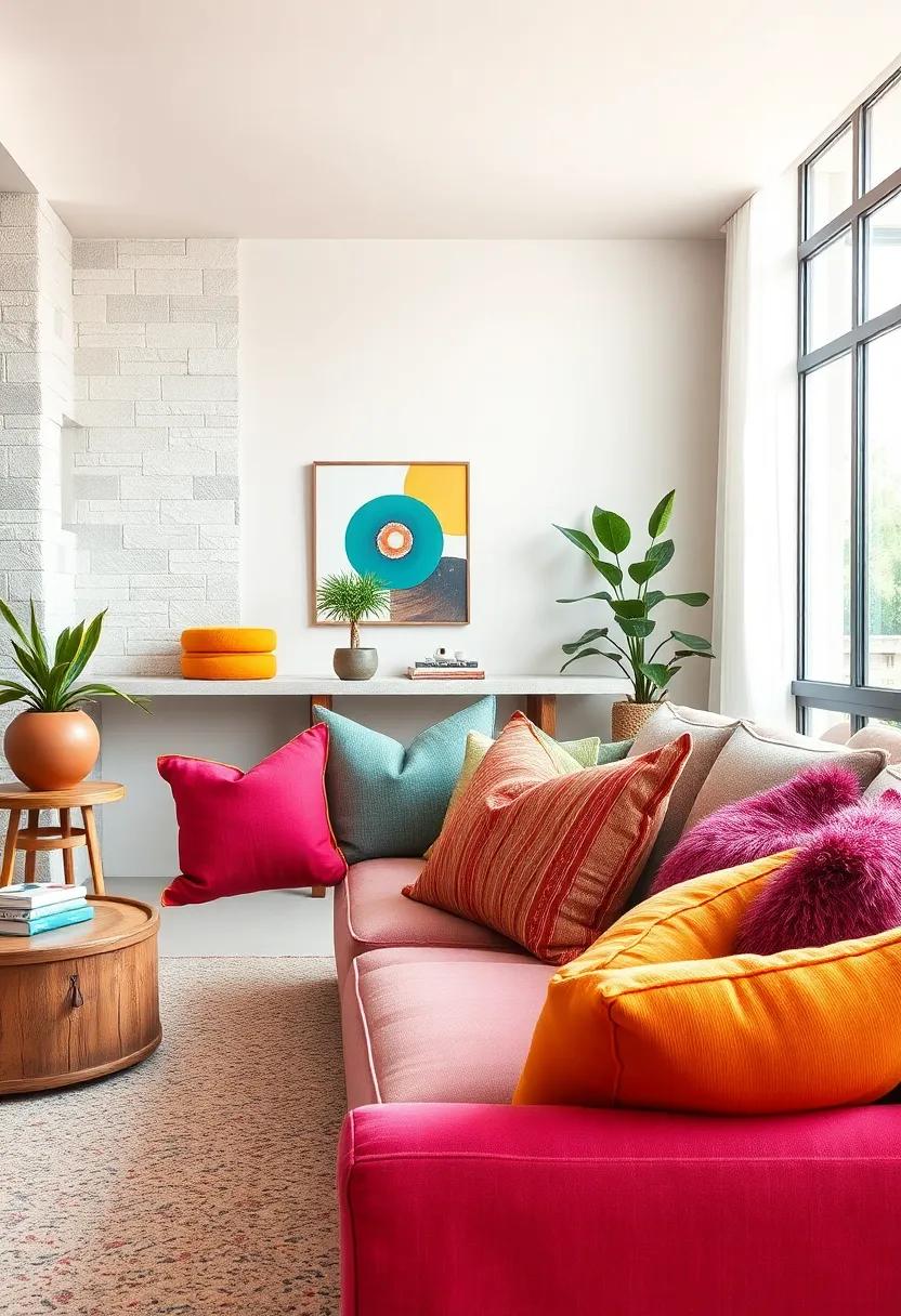 Layering Playful, Multicolored Throw ‌Pillows for Visual Interest