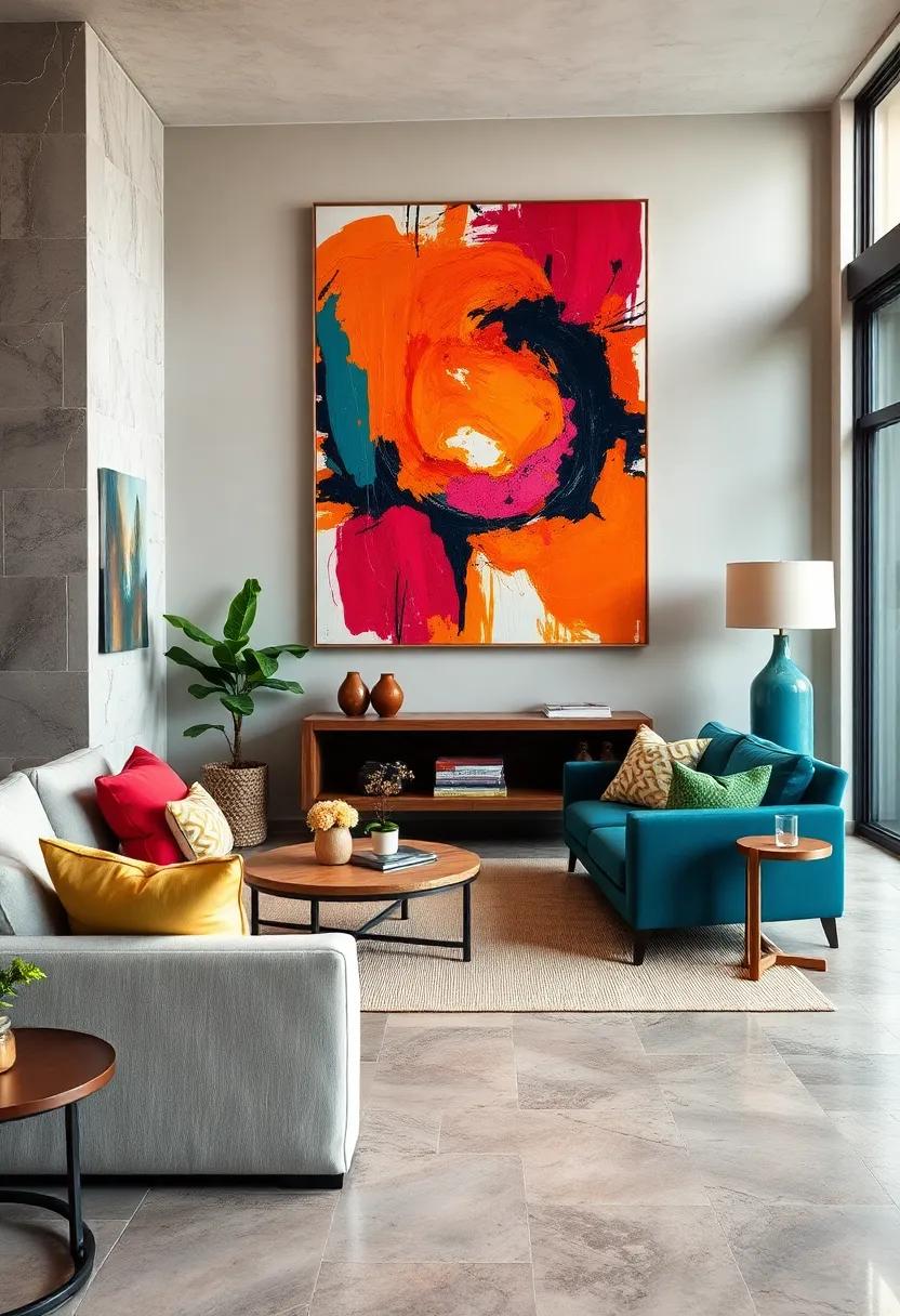 Layering⁢ Bright Abstract Art⁤ to Create a Dynamic Focal Point