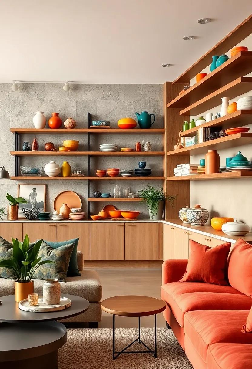 Styling ⁤Open Shelves with Vivid Ceramic and Glassware Collections