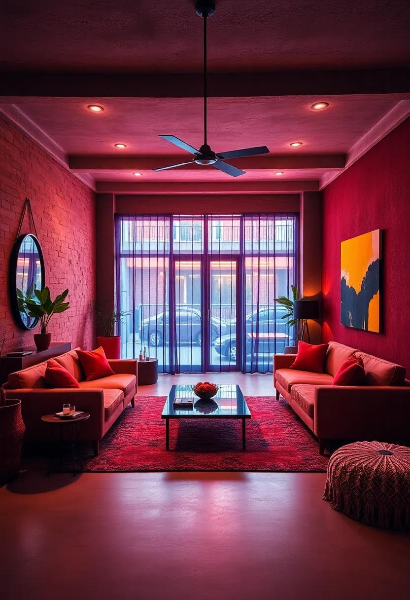 Juxtaposing Neon Lighting with Rustic, Natural Materials