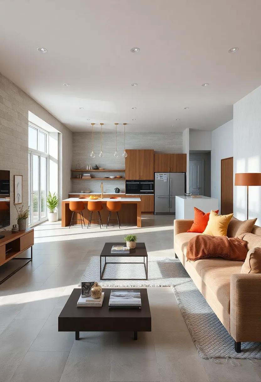 Choose durable, ⁣easy-to-clean flooring that complements both kitchen and living room aesthetics
