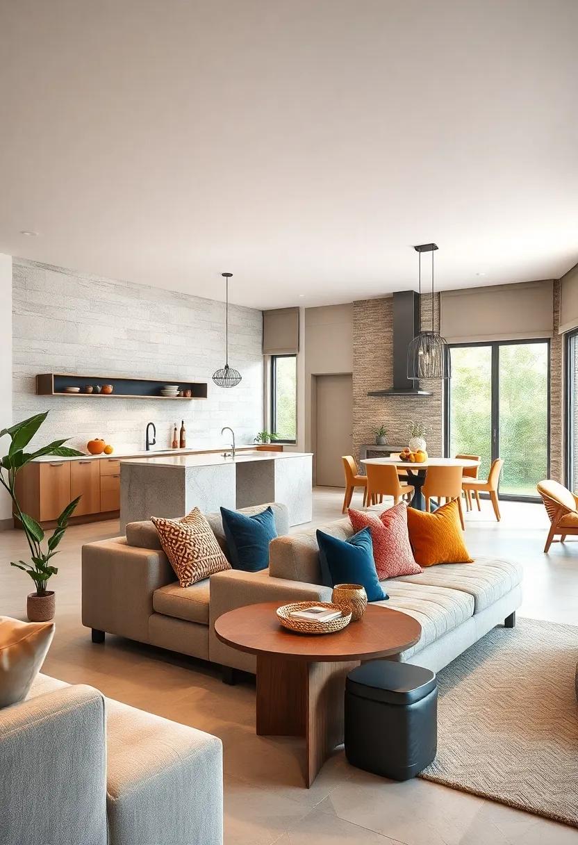 Design a feature wall with bold tiles or ⁤textured materials⁢ to create ⁣visual interest ⁢without interrupting openness