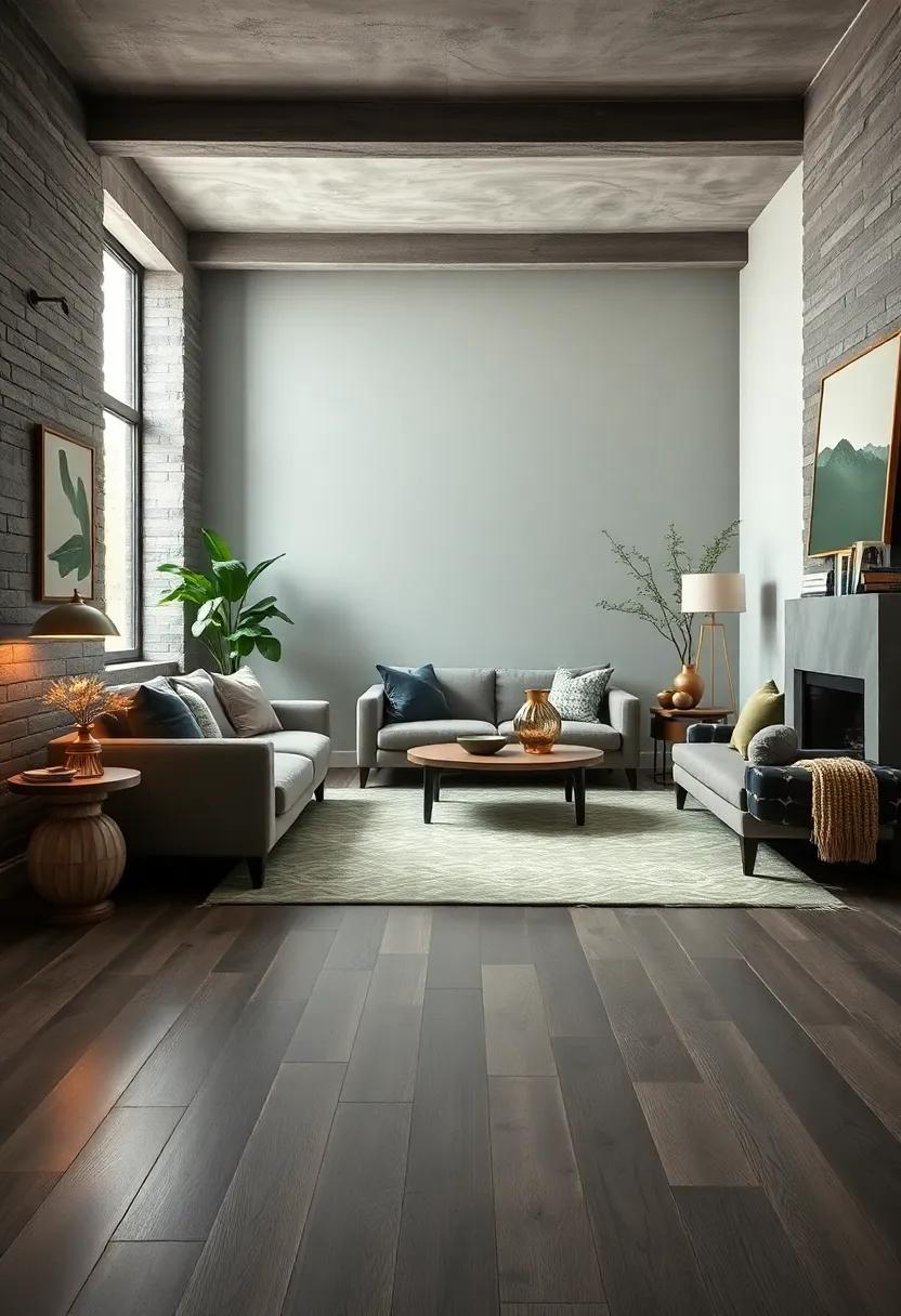Combine deep‍ gray hardwood floors⁤ with ⁢sage green rugs and throws ​to create warmth ​in a contemporary‍ space