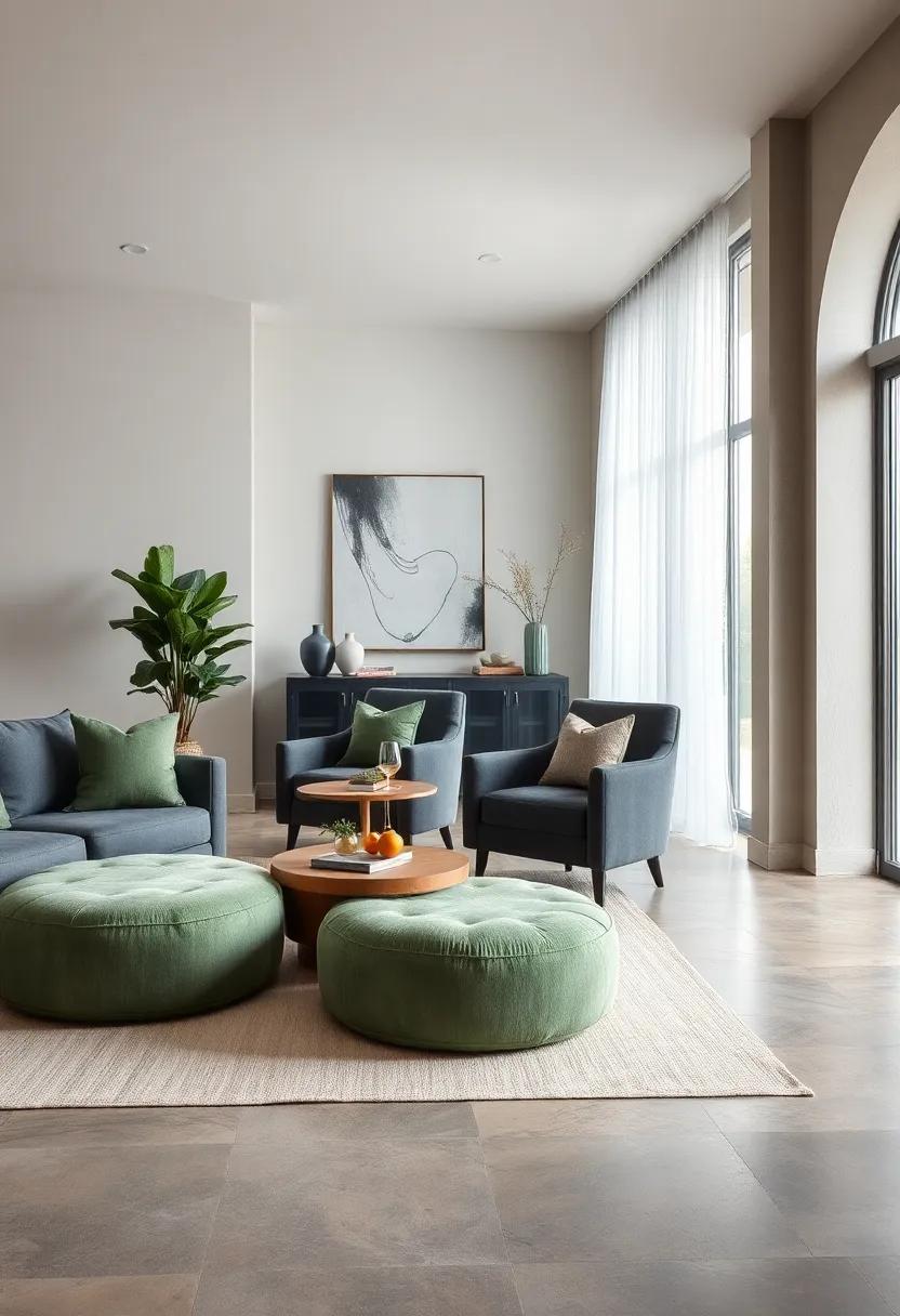 Use sage‌ green and deep‌ gray geometric patterns in area rugs‌ to tie together⁣ modern furniture and‌ décor accents