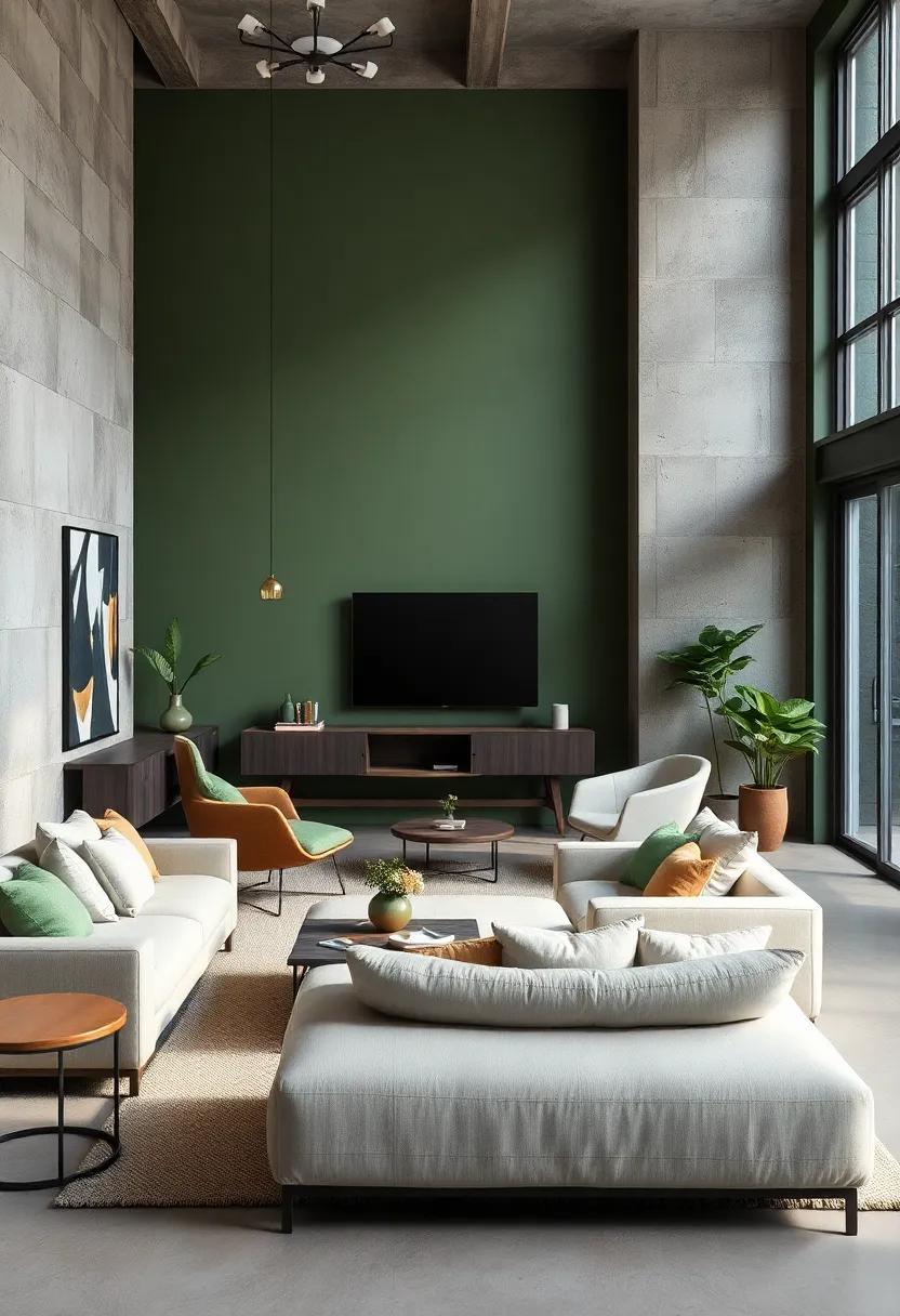 Use sage ⁢green⁢ upholstery on ​a sleek gray sectional to blend comfort with contemporary style in your lounge​ area