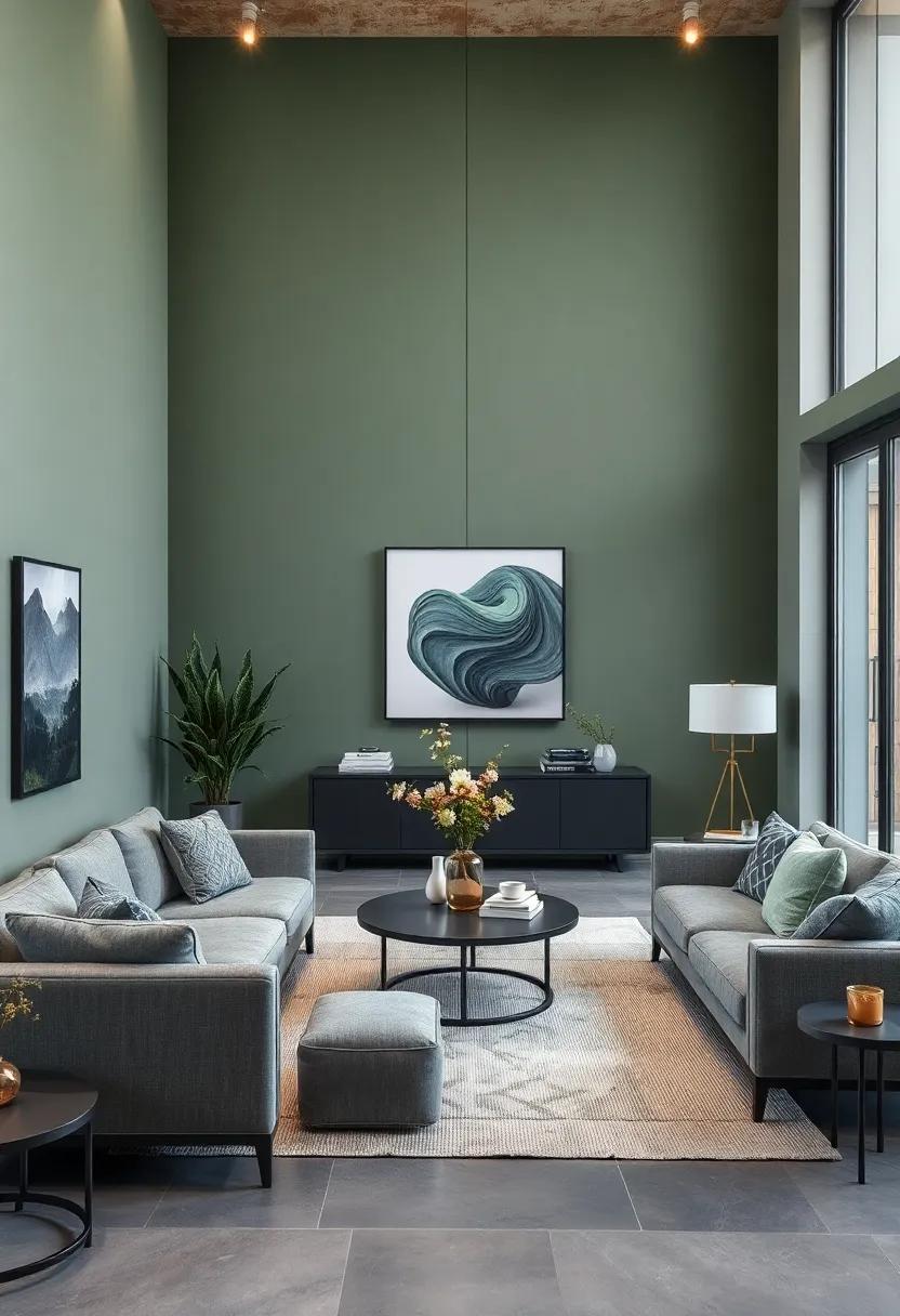 Finished with sage green walls ‍and ⁤deep‌ gray minimalistic furnishings,⁣ this modern interior design defines ‌timeless ⁢elegance