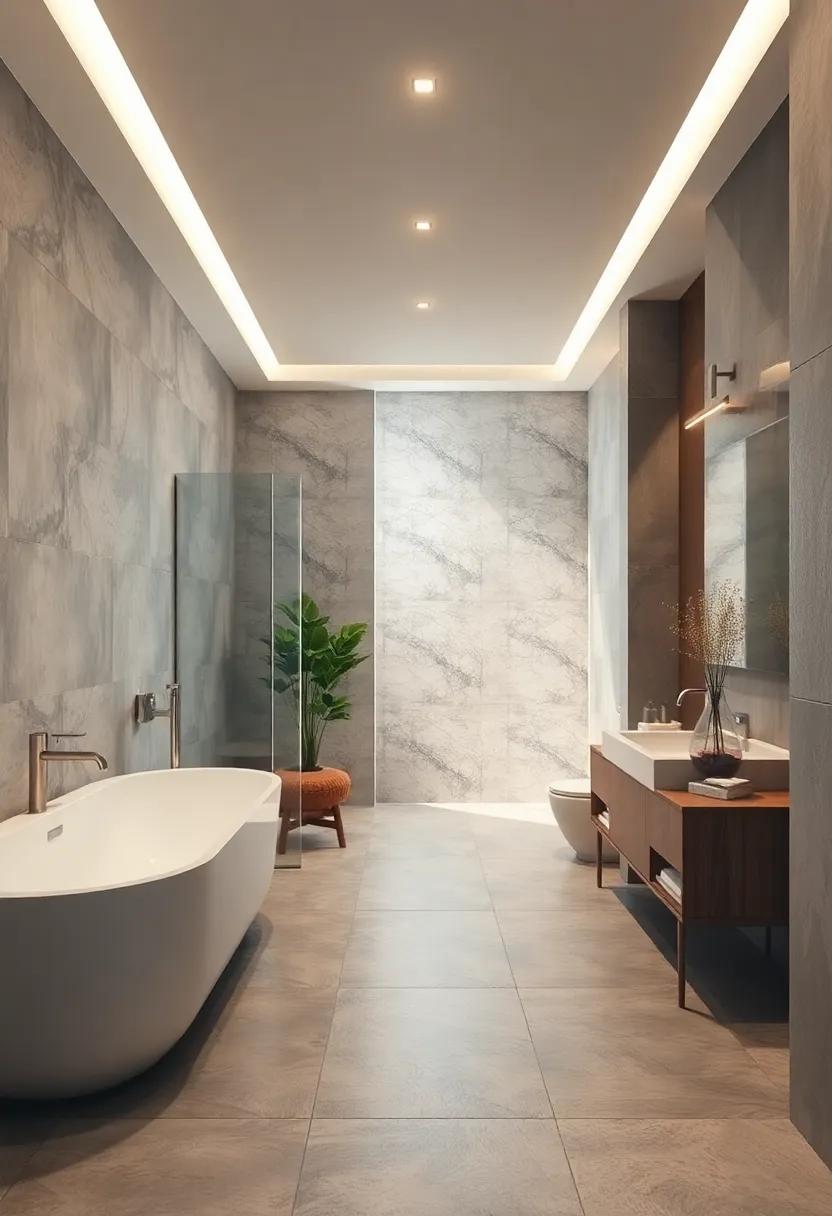 Extend bathroom flooring into adjacent rooms to create a unified flow
