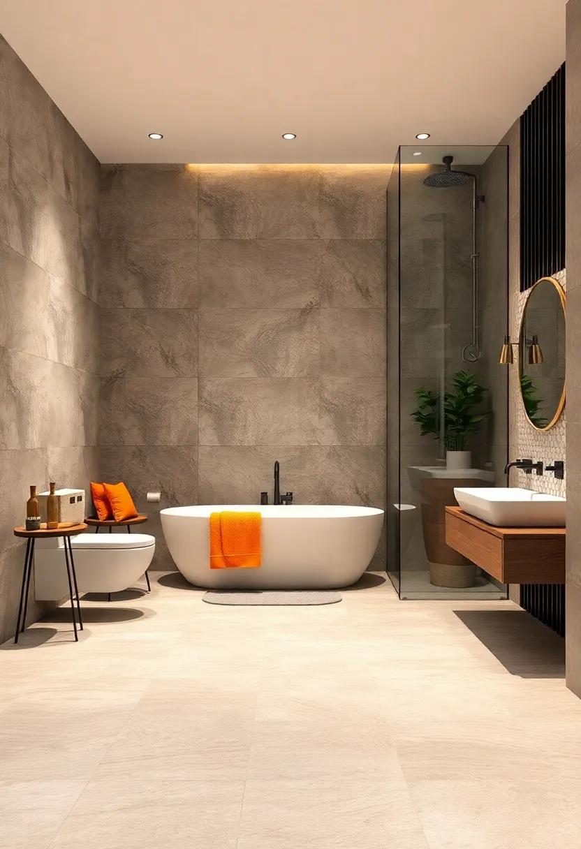 opt for smooth, continuous flooring to unify small bathroom areas seamlessly