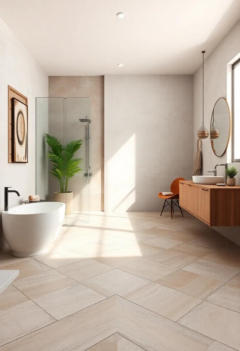 Use diagonal tile patterns to add depth and dimension to the floor space