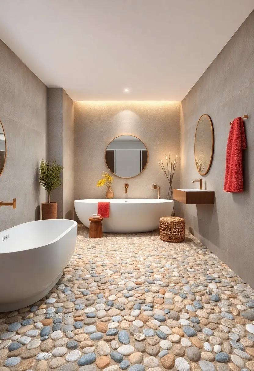 Use pebble tile flooring for a spa-like feel while providing natural texture