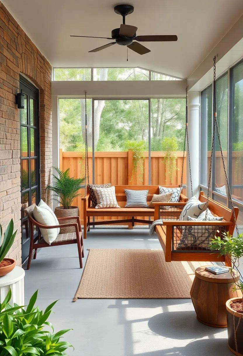 Rustic wooden swing adorned with plush cushions for serene afternoon naps