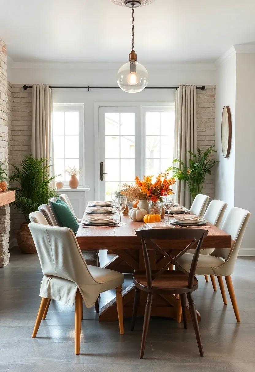Cozy Cottage Style with mismatched Chairs: Embrace a casual and inviting atmosphere by using various chairs around a rustic wooden table