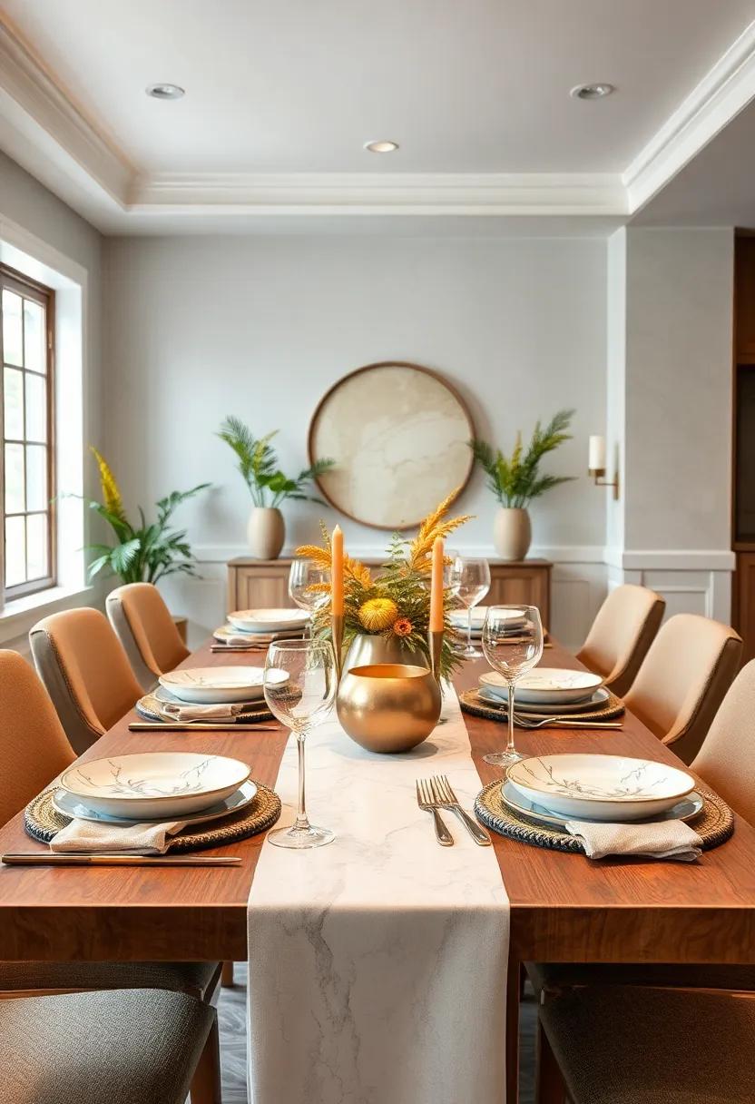 Metallic and Marble Fusion: Pair marble plates with metallic accents like silver or copper to achieve a striking contemporary look